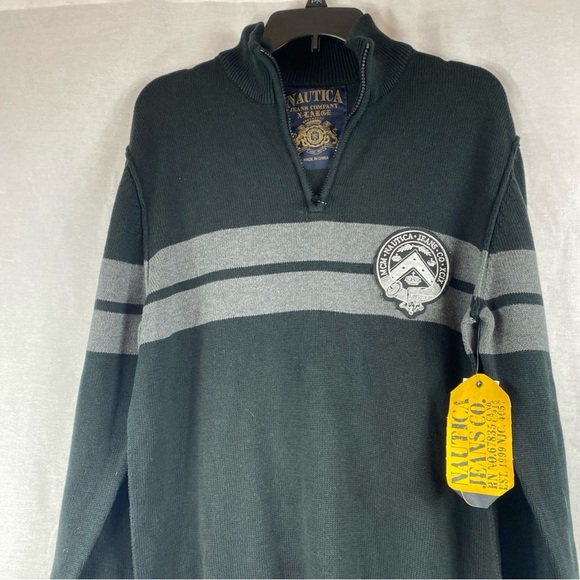 Nautica Jeans Co MCM Mock Neck Quarter-zip Sweater Pullover Patch XL Extra Large - Picture 4 of 6